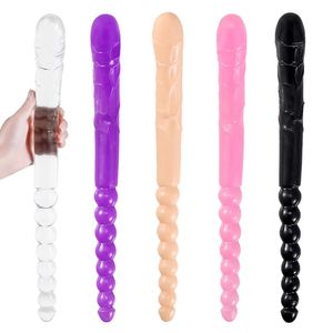 Falli/Dong 370mm Extra Lungo Morbido Doppia Testa Dildo Giocattolo Per Adulti Flessibile Gelatina Vagina Anale Donne Gay Lesbiche Ended Dong Pene Artificiale 231130