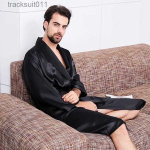 Men's Robes Large Size Men Robe Kimono Bathrobe Gown with Pocket Black Silk Satin Sleepwear Nightwear Spring Summer Homewear 5XL 6XL 7XL L231130