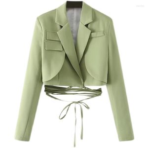 Damen Anzüge Frauen Schlank Grün Blazer Frühling 2023 Schicht Gebundene Cropped Jacke Weibliche Chic Tops Femme Langärmliger Kurzer Anzug Mantel