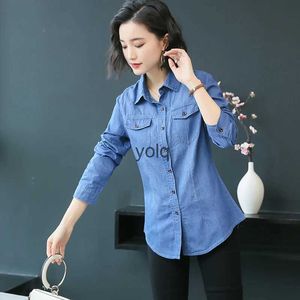 Blusas femininas camisas S-3XL mulheres denim camisa primavera outono 2023 novo casual retro manga longa solta topos blusa de algodão fino femaleyolq