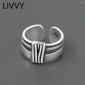 Cluster Rings Livvy Silver Color Smooth Multi-Layer Wide for Women Creative Vintage Handgjorda smycken Party Accessories