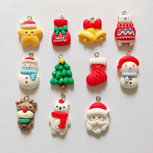 Kolye Kolyeleri 10 PCS Noel Serisi Ağaç Hediyesi Snowman Yıldız Diy Reçine Kolye Anahtar Küpe Bileklik Dekorasyon Aksesuarları