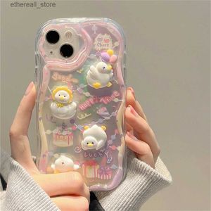 Cell Phone Cases INS Cute 3D Cartoon Duck Cake Gradient Wave Border Silicone Soft Case For IPhone 15 14 Pro Max 13 12 11 X XR 7 8 Plus Back Cover Q231130