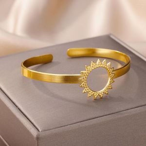 Bangle icke-blekande rostfritt stål armband för kvinnor smycken gyllene färg solarmband pulseras lyx