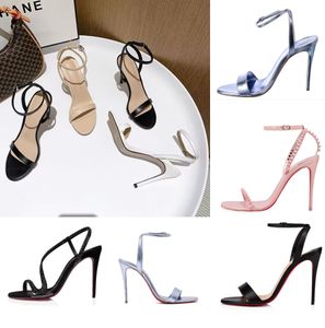 2024S Sandaler Luxury Sandal Leather Shoes Womens High Heel Shoes Loubigirls 100mm Leathers Gladiator Sandaler Party Wedding Dress Pumpar Ankel Strap
