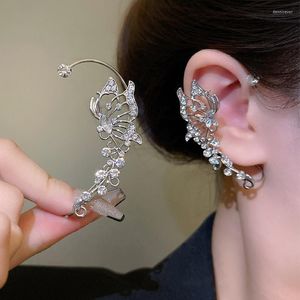Backs Earrings Shiny Silver Color Ear Bone Clip For Women Sweet Exquisite Sparkling Crystal Butterfly Cuff Earring Wedding Jewelry