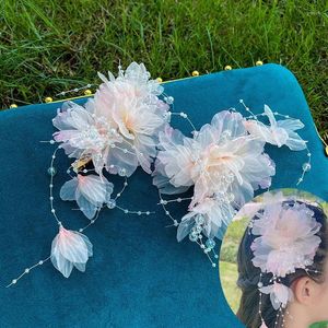 Grampos de cabelo estilo chinês cristal rosa flor clipe menina crianças barrette headdress traje hanfu hairpin acessórios