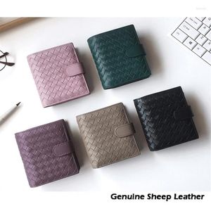 Women's Genuine Leather Striped Wallet with Sheepkin Woven Coin Storage Bag