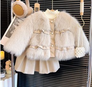 Куртки Розничная продажа, 2023 г. Корейское зимнее флисовое пальто для маленьких детей, формальная женская элегантная верхняя одежда принцессы, От 2 до 7 лет 231130
