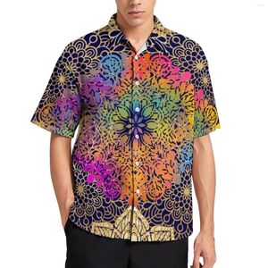 Men's Casual Shirts Colorful Tribal Shirt Ethnic Floral Print Beach Loose Hawaii Funny Blouses Short-Sleeve Design Oversized Clothes