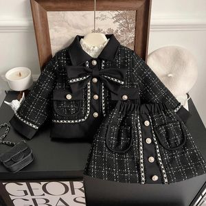 Clothing Sets Girls Tweed Winter Children Suits Cotton Padded Kids Jackets Skirt Thick Warm Fleece Shirt Outfits Set 2 3 4 5 6 7Yrs 231130