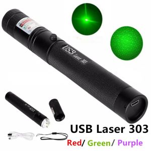 Laserpointer USB-Aufladung 303 High Power 5 MW Punkt Grün Rot Lila Laserstift Single Point Starry Burning Lazer Hohe Qualität LL