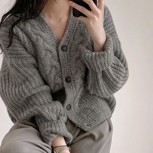 Womens Sweaters HELIAR Women Ribbed Singlebreasted Loose Cardigan Sweater Coat Short Jacket Knit VNeck Casual For Fall Winter 231129