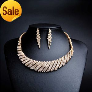 Gold Bridal Crystal Jewelry Set Necklace Earrings Wedding Jewelry Sets For Bride Bridesmaid Women Bridal Accessories