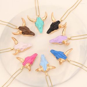 Catene Boemia colorata testa di bue ciondolo zodiacale collana in acciaio inossidabile per donna uomo moda gioielli geometrici in resina animale