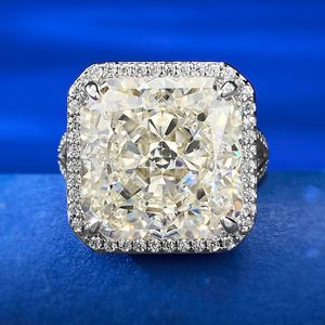 Anéis de casamento originais espumantes jóias de luxo puro 100% 925 prata esterlina princesa corte branco moissanite diamante artesanal deluxe feminino anel de noiva presente