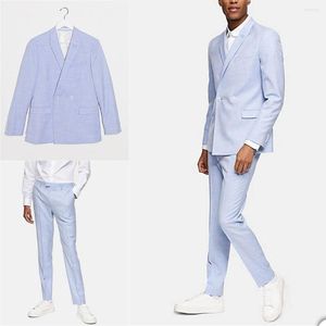 Abiti da uomo Blu chiaro Uomo Due pezzi Modern Summer Custom Made Handsome Wedding Fit Slim Formal Business Coat Pant