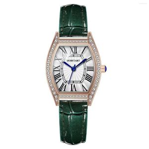 Avanadores de punho Senhoras assistem quartzo diamante tonneau cintury women women women moda moda simples criativo verde romano mineral feminino vidro temperado