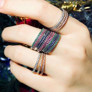 Fashion AAA Cubic Zirconia Copper Stackable Rings 6-9 Luxury Designer Jewelry For Women Gift Rose Gold Silver White Green Blue CZ 286B