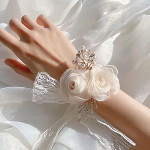 Charme pulseiras pulseira flor casamento noiva dama de honra luxo renda fita branca mão meninas jóias presente