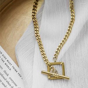 Chains GD Trendy 2023 316L Stainless Steel Necklace For Women 18 K Gold Color Cuban Chain Square Buckle Jewelry Gift