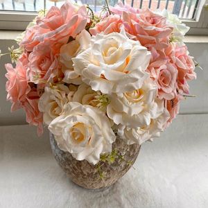 Flores decorativas 7 cabeças buquê de rosas artificiais para decoração de casamento decoração de festa em casa tamanho grande