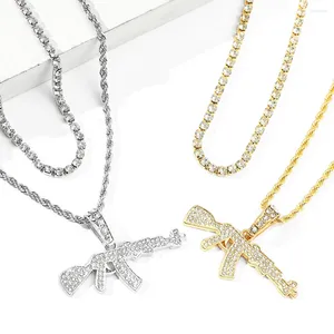 Pendant Necklaces Gold Silver Color Double Layer Laser Gun Necklace Ladies Exquisite Shiny Crystal Long Chain Jewelry For Gifts