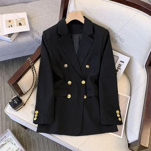 Damenanzüge, Blazer, Schwarz, Khaki, Mode für Damen, Jacken, Frühling, Sommer, Büro, Damen, lange Mäntel, gekerbte zweireihige Oberbekleidung 231129