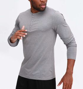 Lu Men Yoga Outfitスポーツ長袖Tシャツメンズスポーツスタイルカラーボタンシャツトレーニングフィットネス衣服弾性クイックドライウェアファッション55