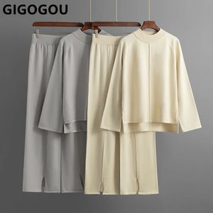Zweiteilige Damenhose Gigogou 2-teiliger Damenpullover mit Rundhalsausschnitt, Pullup-Pullover, stoßdämpfendes Kissenset mit weitem Bein, Winterkleidung, Tracking-Anzug 231129