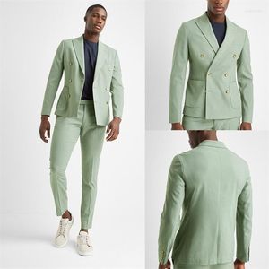 Мужские костюмы 2 куски Mint Men Men Green Custom Made Craitsom Fit Slim Double Breads Wother Formal Business Poat Pant
