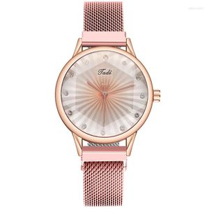 Armbandsur Ladies Watch Fashion Milanese Iron-Absorbing Stone Alloy Mesh Strap Luxury Diamond Solded Color Line Dial Female