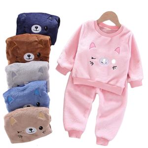 Pajamas Winter Flannel Kids Pajamas Sets Child Warm Sleepwear Cartoon Animals Baby Girls Boy nightwear Children Homewear1-6Y 231129