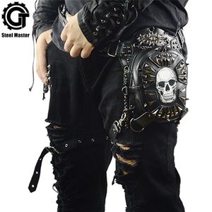 Gothic Steampunk Skull 2019 Women Messenger Leather Rivet Waist Bags Fashion Retro Rock Motorcycle Leg Bag for Men T200113319G