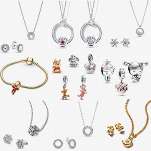 925 prata designer colar para mulheres rosa ouro charme pulseira natal feriado jóias presente diy caber pandoras triplo pedra coração colar brincos conjunto com caixa