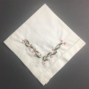 Uppsättning av 12 hemtextiler TABEL -servetter Linne middag servetter med hemstitched broderad blommor för bröllopsdekoration 18x18 20x2198j