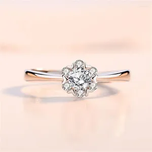 Cluster Ringe Trendy 925 Sterling Silber Ring Für Frauen Schmuck Glänzende Kristall Schneeflocke Braut Hochzeit Zubehör Einstellbar