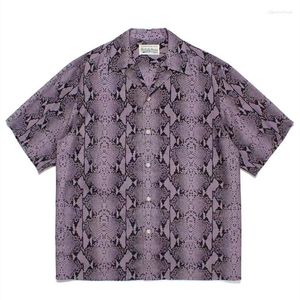 メンズカジュアルシャツ2023SSヘビパターンワッコマリアシャツ男性女性1：1高品質の茶色の紫色のハワイビーチY2K