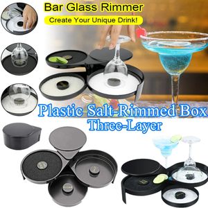 Narzędzia barowe 3-poziomowe sok barowy przyprawy rimmer pudełko czarne plastikowe szklanie rimming na koktajle narzędzie do soli cukrowej rimmer na imprezę barową 231124