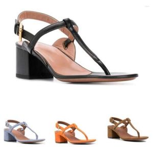 Sandaler Kvinnor Luxury Block Heel Clip Toe Thongs Ankel Strap Summer Pintoed Thick Heeled Suede T-Belt Plus Size 34-46