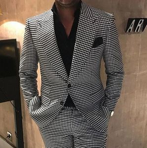 Ternos masculinos Blazers Dois Botões Houndstooth Noivo Smoking Lapela Groomsmen Mens WeddingBusiness Xadrez JacketPants 231129