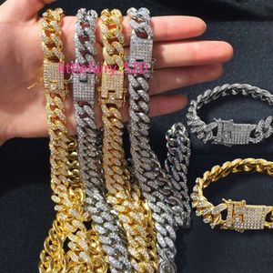 Hip Hop Jewelry Mens Gold Silver Miami Cuban Link Chain Necklaces Fashion Bling Diamond Iced Out Chian Necklace for Women Bracelet YAY005