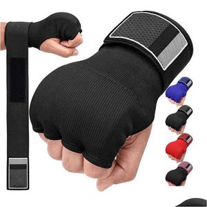 Équipement de protection Boxe Hand Wrap Gants intérieurs Demi-doigt Gant de gel pour Muay Thai MMA Kickboxing Arts martiaux Punching Speed Sac Train Dhj6T