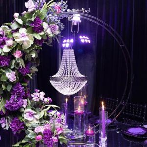 Inget ljus Inga blommor) Tall Crystal Metal Vase Flower Stand Holder för bröllopscentrum Chandelier för mottagningsbord Bröllop Imake870