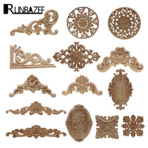 Decorative Objects Figurines 1Pc Unique Natural Floral Wood Carved Wooden Crafts Corner Appliques Frame Wall Door Furniture Woodcarving 230428