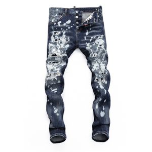 DSQ Slim Blue Men's Jeans Cool Guy Jeans Classic Hip Hop Rock Moto Casual Design Разорванная расстроенная джинсовая байкерская дыра DSQ2 Джинсы 392