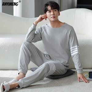 Mäns sömnkläder 5xl 6xl plus storlek Big Pyjamas Set Fat Man Long Sleid Pullover Sporty Home Suits stickad Cotton Sleepwear Father's Pyjama Homme 231129