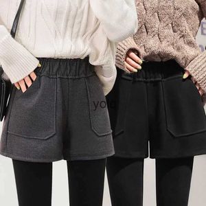 Shorts femininos de lã mulheres cintura alta estilo coreano moda outono inverno temperamento poetas sólido oice senhora elegante simples all-matchyolq