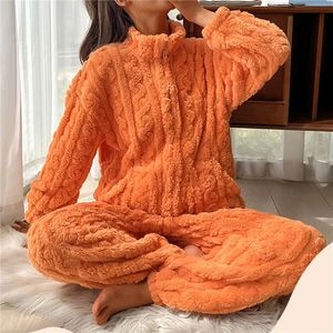 Женская одежда для сна Толстый пижамный комплект Теплые и удобные женские зимние бархатные пижамы с длинными рукавами с подогревом дома 231129