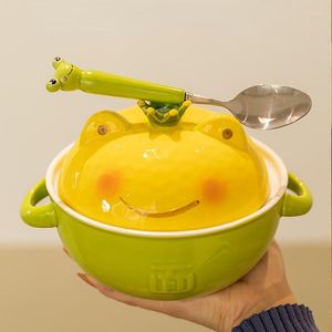 Miski żaba ceramiczna miska instancyjnego miska japońska podwójnie ucha duża zupa z przykrywką